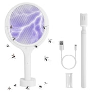Imountek 3 in 1 Electric Bug Zapper Racket, 90  Rotating Hand Held Bug Zapper Wand with Telescopic Extension Wand for Indoor Outdoor, White