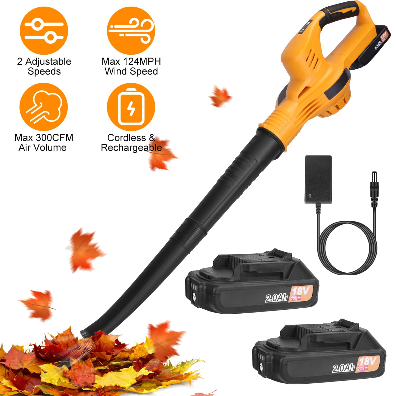 Moclever Electric Cordless Leaf Blower Max 124MPH 300CFM with 2 Speeds 2Pcs Battery for Yard Patio