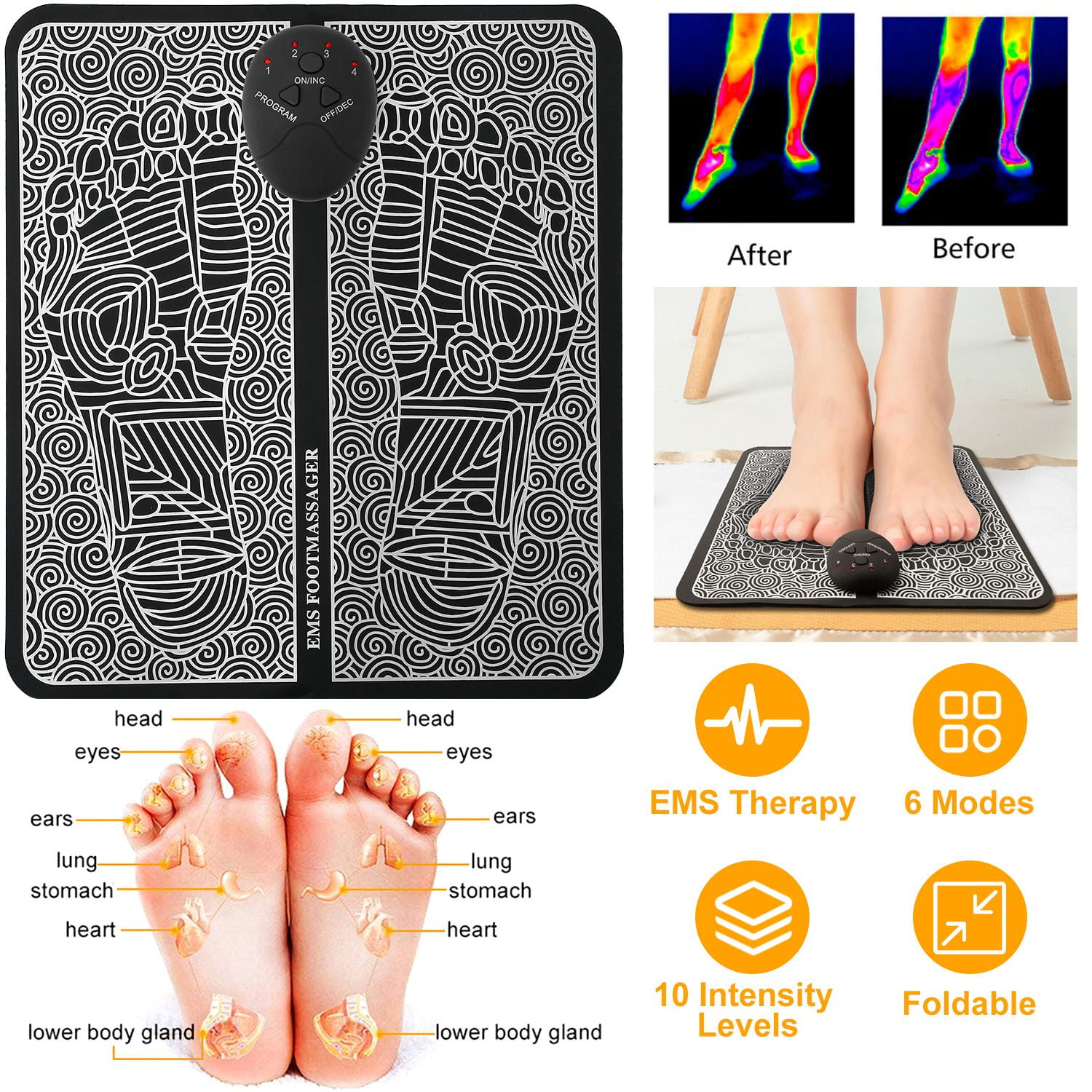 iMounTEK Electric EMS Foot Massager Pad Relax Machine Mat with 6 Modes   Intensity Levels
