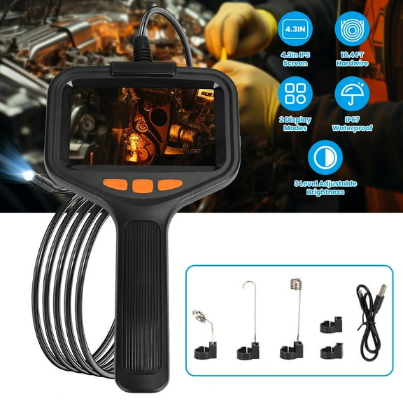 Moclever Endoscope Camera with Light, 4.3in IPS Screen Snake Camera with 16.4FT Wire 2 Modes 3 Adjustable Brightness IP67 Waterproof for Plumbing Automative Inside Wall, Black
