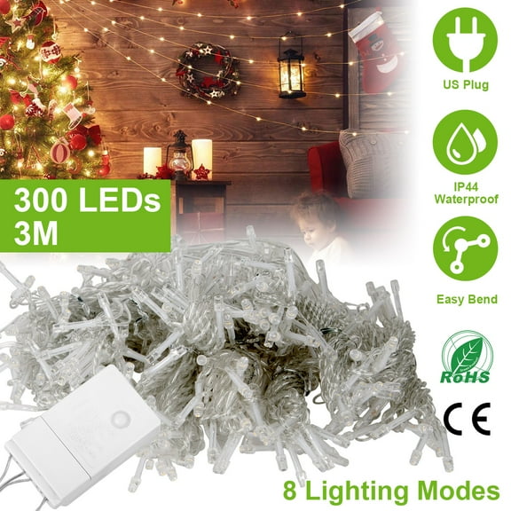 Moclever Fairy String Lights, 9.84ft LED String Lights IP44 Waterproof 160 Lumen 300 LEDs 8 Modes with Remote for Home Decor, Warm White