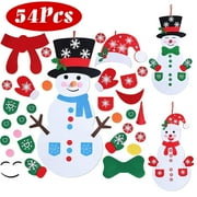 TeqHome Felt Christmas Snowman Set DIY Felt Christmas Hanging Decorations Kits with 54Pcs Detachable Ornaments Xmas Gift for Toddlers
