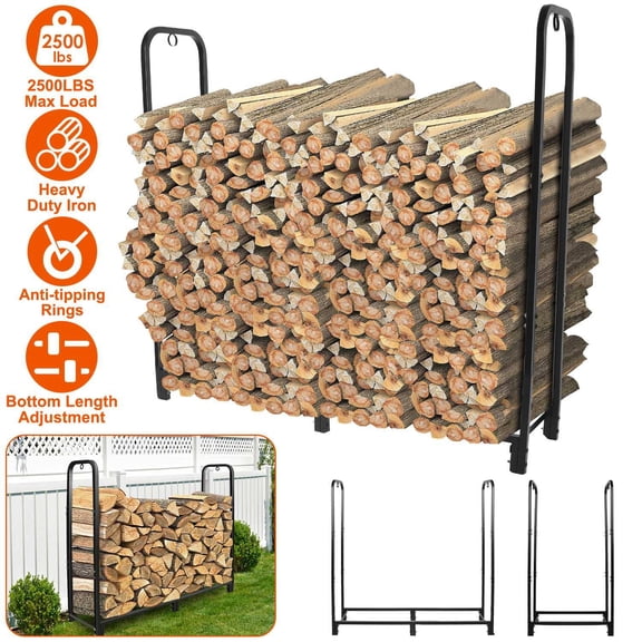 Moclever 4.03ft Firewood Log Rack Outdoor Iron Wood Lumber Storage Stacking Rack 2500lbs Max Load for Fireplace Firepit, Black
