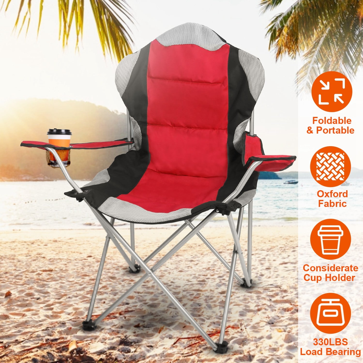 Cup Holder High Seat Lawn Chairs Moclever Foldable Camping Chair