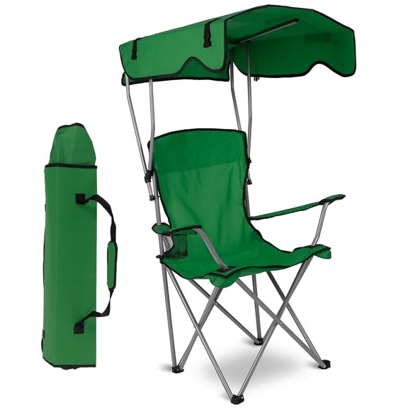 Folding Camping Chair with Canopy Shade 600D Oxford Portable Camping Chair with Cup Holder Support 330lbs Green
