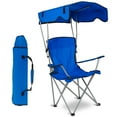 thumbnail image 1 of Folding Camping Chair with Canopy Shade 600D Oxford Portable Camping Chair with Cup Holder Support 330lbs Blue, 1 of 8