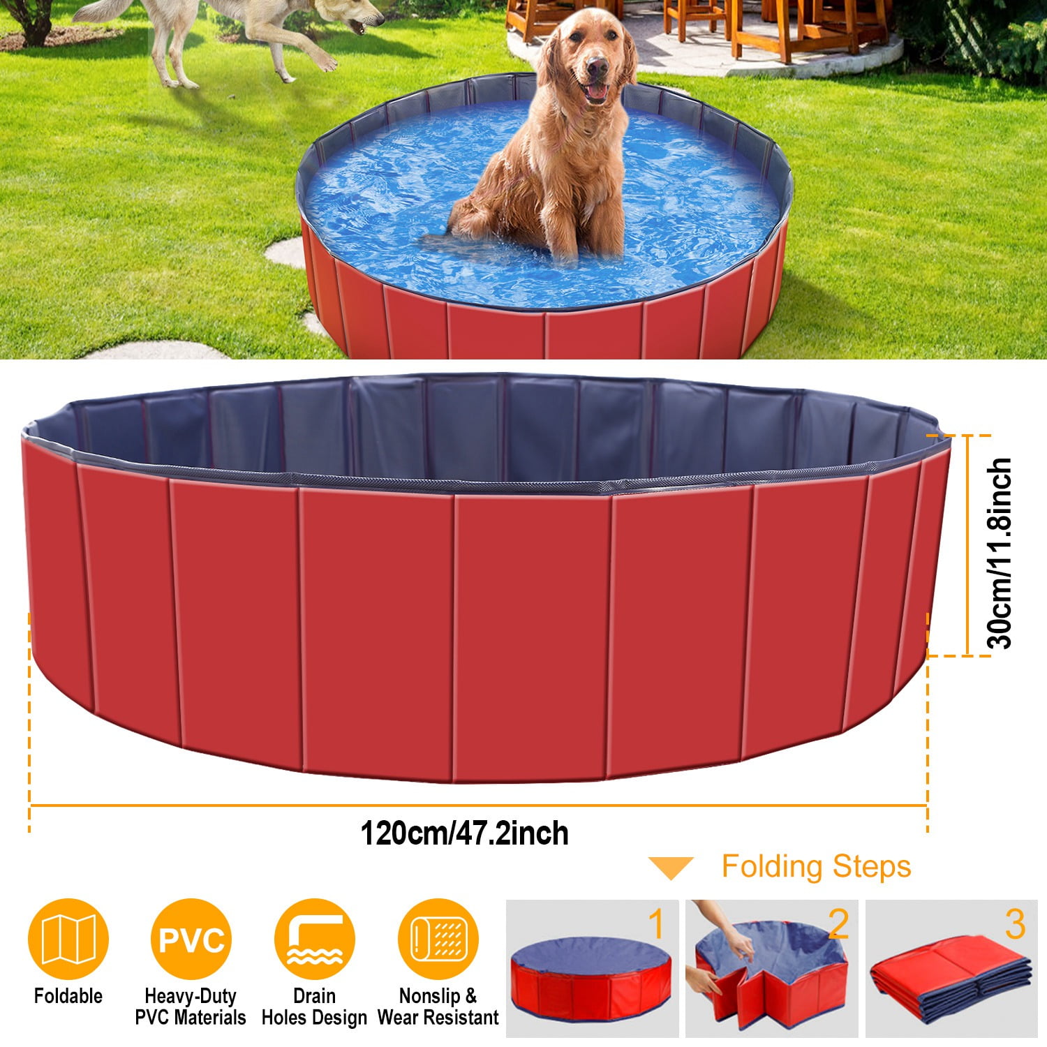 iMounTEK Foldable Dog Bath Swimming Pool Plastic Kiddie Pool