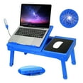 thumbnail image 1 of Moclever Foldable Laptop Table Notebook Desk Cooling Fan Mouse Board LED 4 x USB Ports Storage For Home Office Blue, 1 of 9