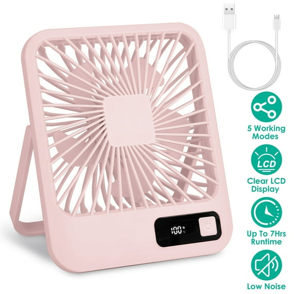 iMounTEK Folding Desk Cooling Fans, Rechargeable 180°Tilt Personal Fan, 4 Speeds, Ultra Quiet, for Home Bedroom Office Desktop, (Pink)