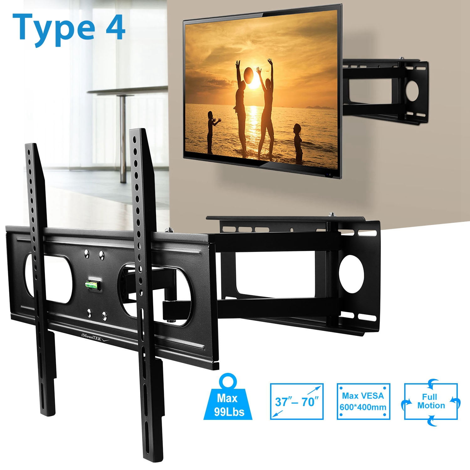 iMounTEK Full Motion TV Wall Mount Swivel Tilt TV Wall Rack Support 37in-70in TV Wall Mount Max ...