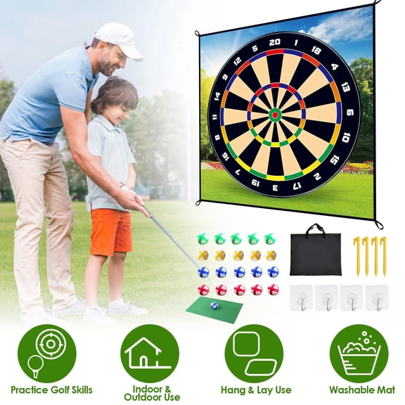 Moclever Golf Chipping Game Mat Set, Indoor Outdoor Golf Training Mat with 20 Sticky Balls Ground Stakes Hanging Hooks Carrying Bag for Kids Beginners