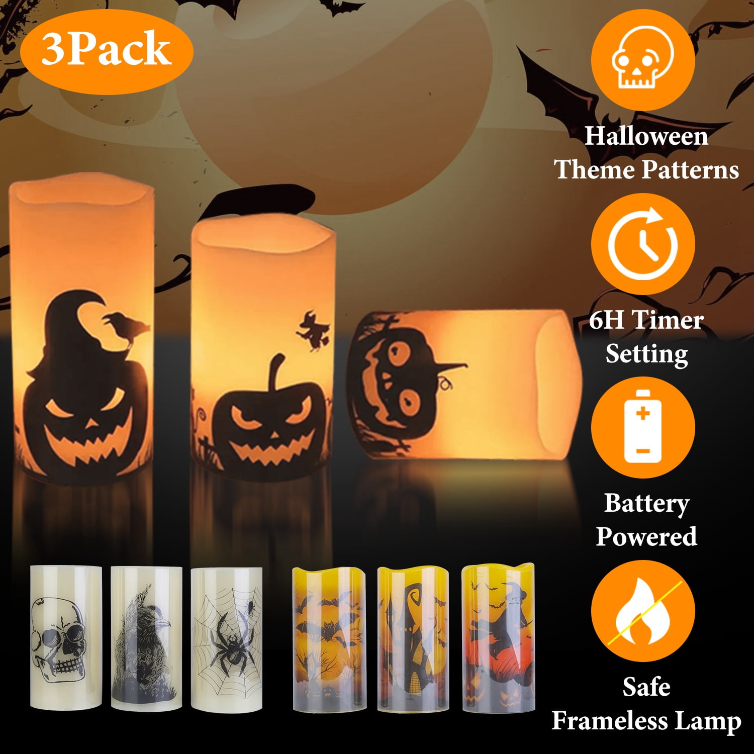 iMounTEK Halloween Flameless Flickering Candles with 6 Hour Timer