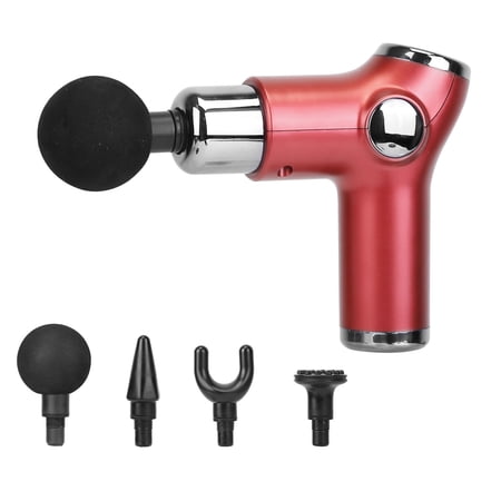 Moclever Handheld Massage Gun Rechargeable Percussion Muscle Relaxation Gun with 32 Intensities Battery Remain Display 4 Interchangeable Heads, Red