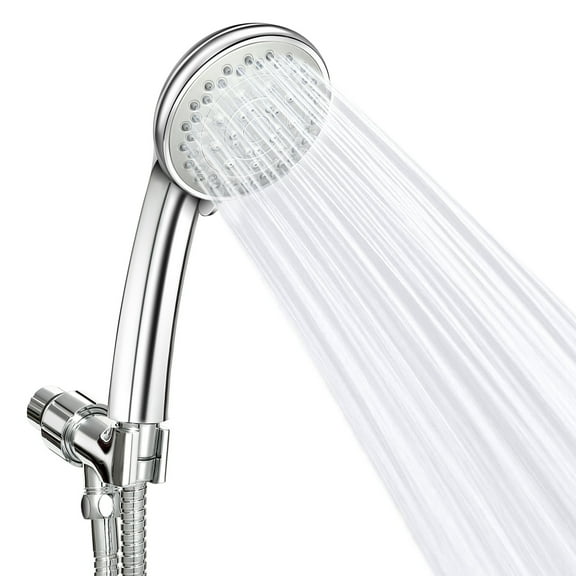 iMounTEK Handheld Shower Head - 5 Spray Functions, Angle-Adjustable Bracket, Check Valve, 5ft Stainless Steel Hose - High-Grade ABS Construction, Chrome Finish