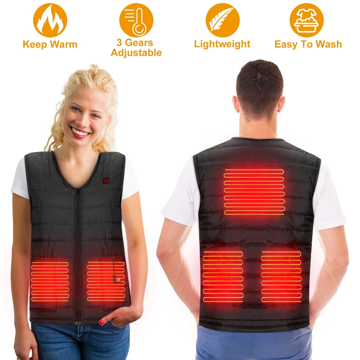 Moclever Heated Jacket 3 Heating Gear Adjustable USB Heated Vest with 5