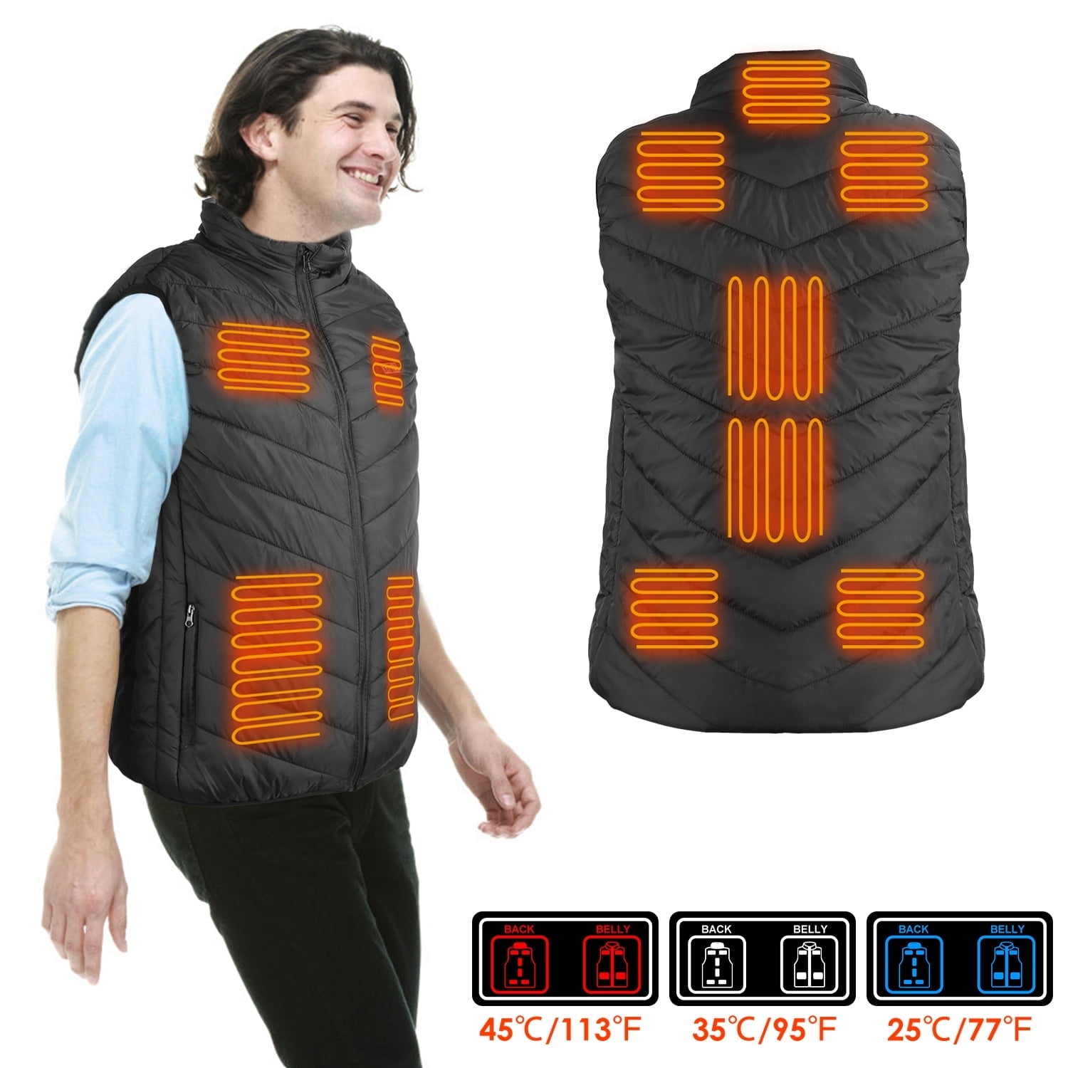 Teqhome Heated Vest Heated Clothing For Men Women Lightweight USB Electric Heated Jacket with 3 Heating Levels 11 Heating Zones Outdoor Fishing Hunting Waistcoat Hiking Vest 2XL Walmart