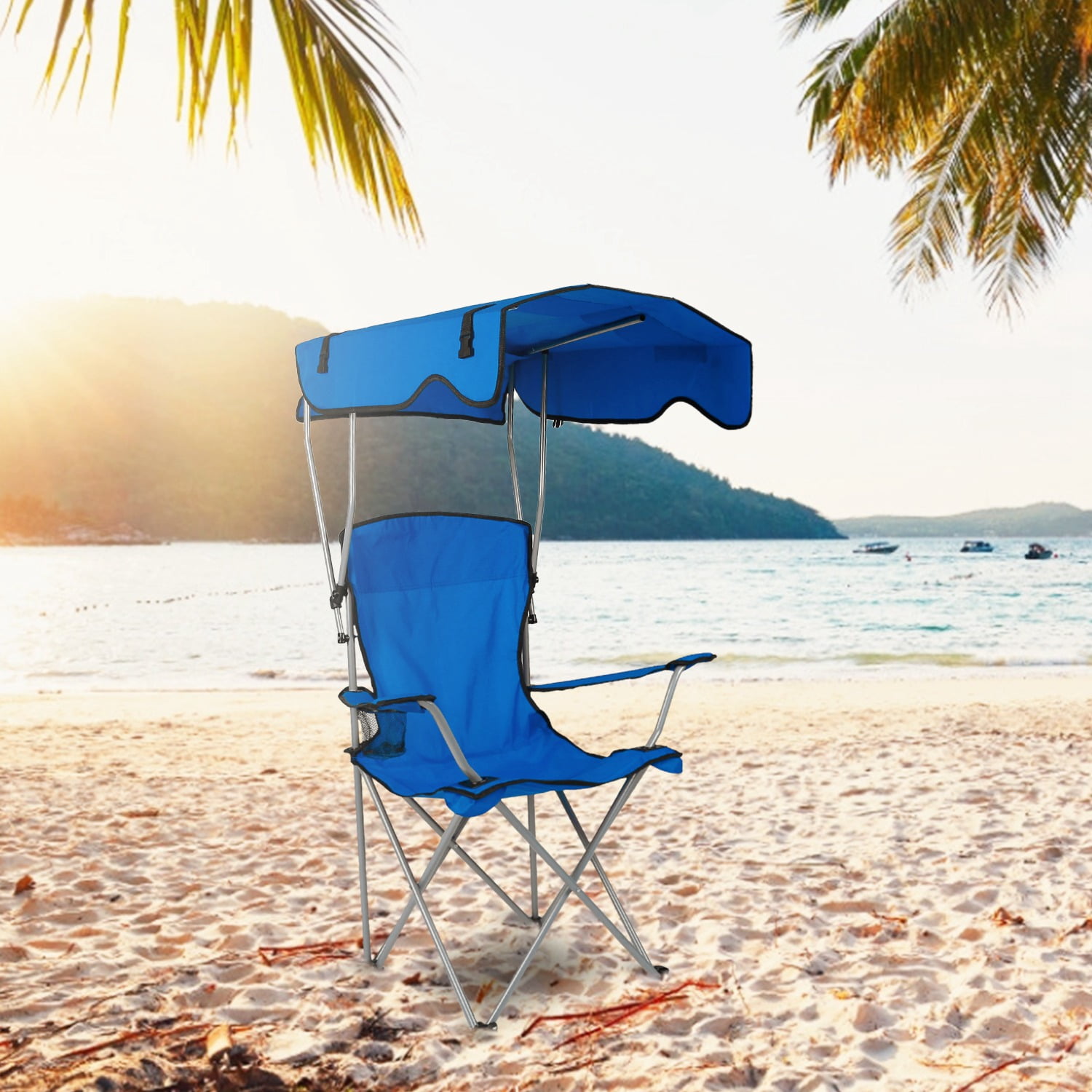 TeqHome Heavy Duty Foldable Canopy Chair Portable Beach Outdoor Backpacking Camping Chair with Canopy & Cup Holder Blue TeqHome Heavy Duty Foldable Canopy Chair Portable Beach Outdoor Backpacking Camping Chair with Canopy & Cup Holder Blue