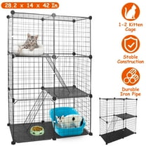 iMounTEK Large 3 Tier Cat Metal Fence, Detachable Crate Kennel with 2 Ladders Large Cat Cage Indoor for 1-2 Cats, Black