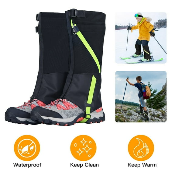 Moclever Leg Gaiters Waterproof Snow Boot Gaiters Snow Legging Shoe Gaiters Leg Cover for Walking Hunting Mountain Climbing Snowshoeing Black, Kid
