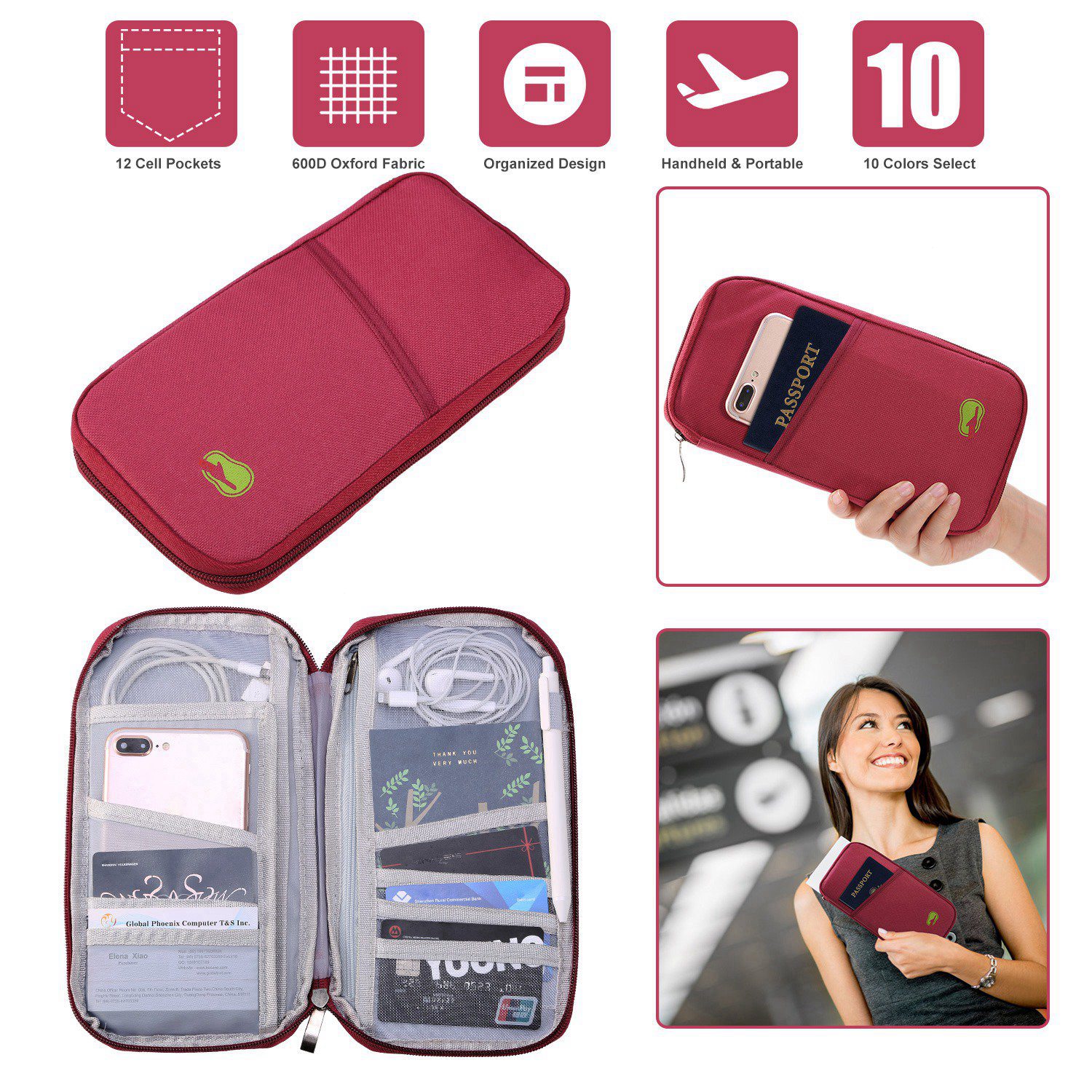 iMounTEK Lightweight Travel Wallet, Waterproof Passport Holder 12Cells