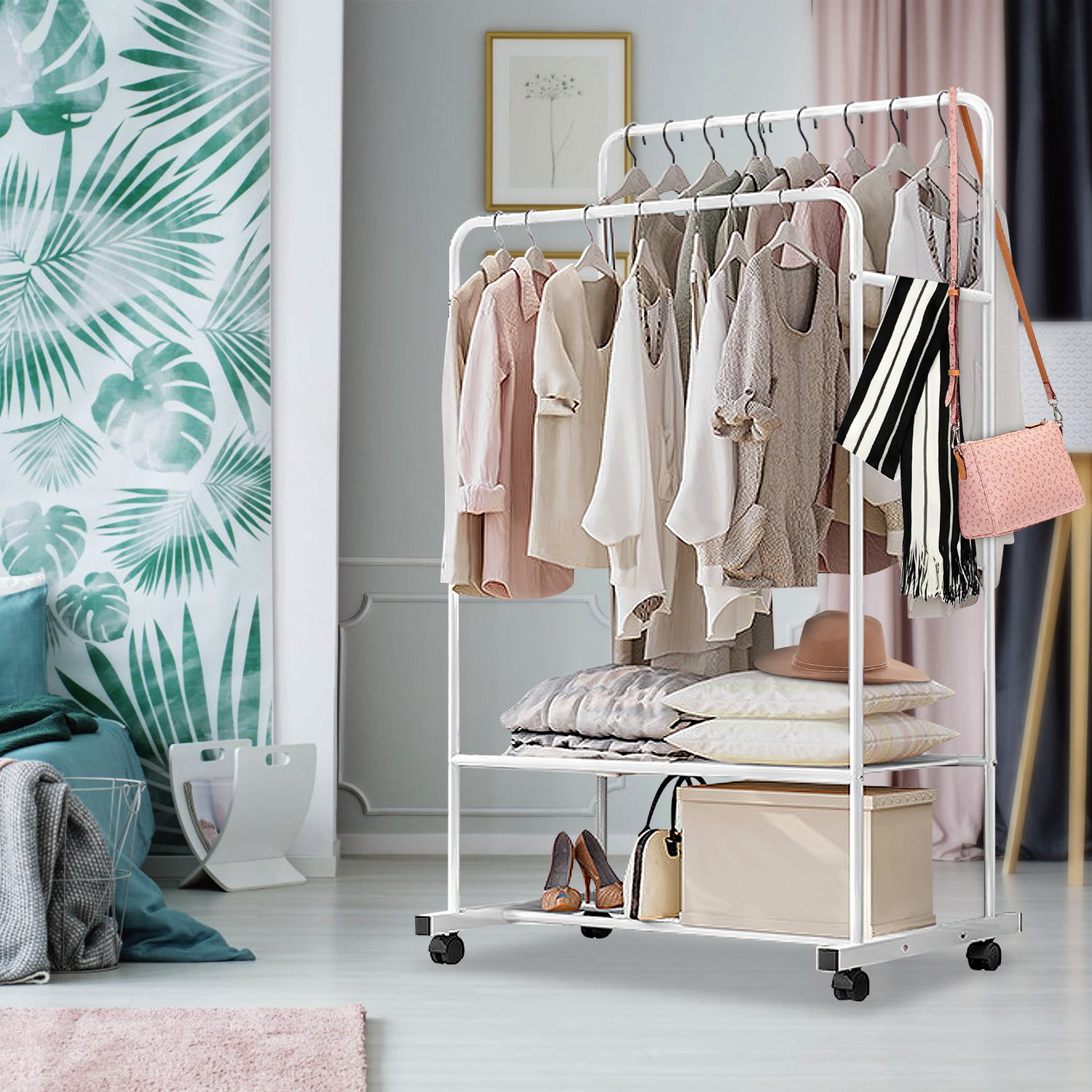 Rolling Clothing And Shoe Rack