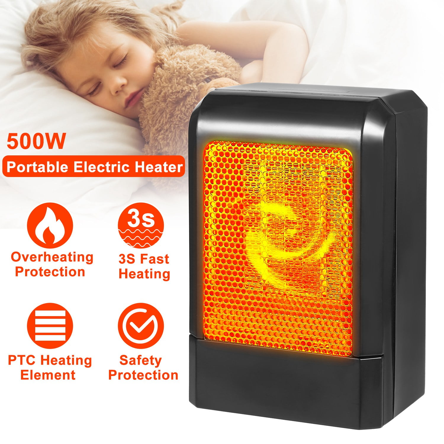 Moclever Mini Electric Space Heater with Overheat Protection Desktop Heater for Home Office Indoor