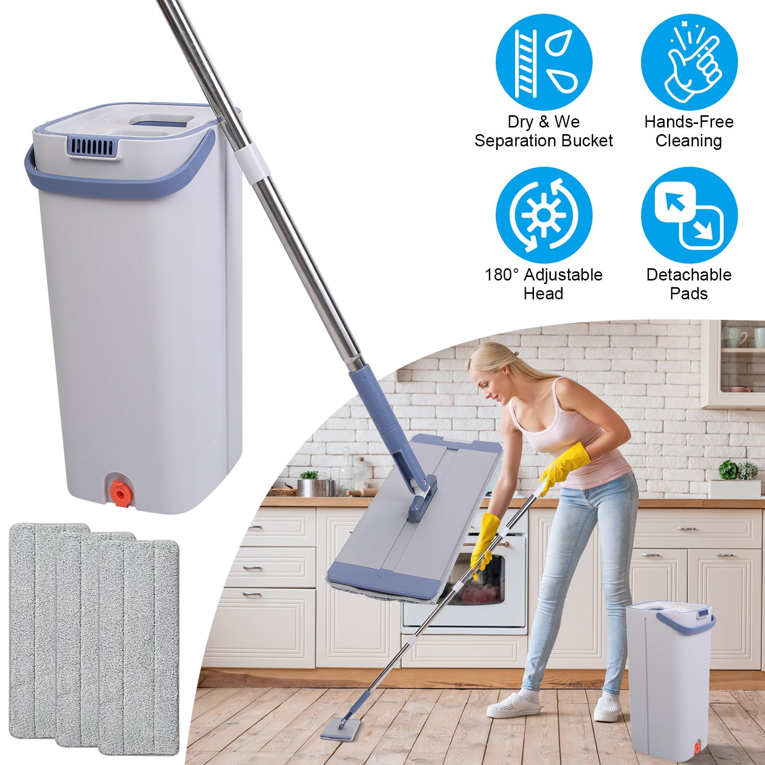 Mop and Bucket with Wringer Set, Flat selling Floor Mop and Bucket, Mop for Floor