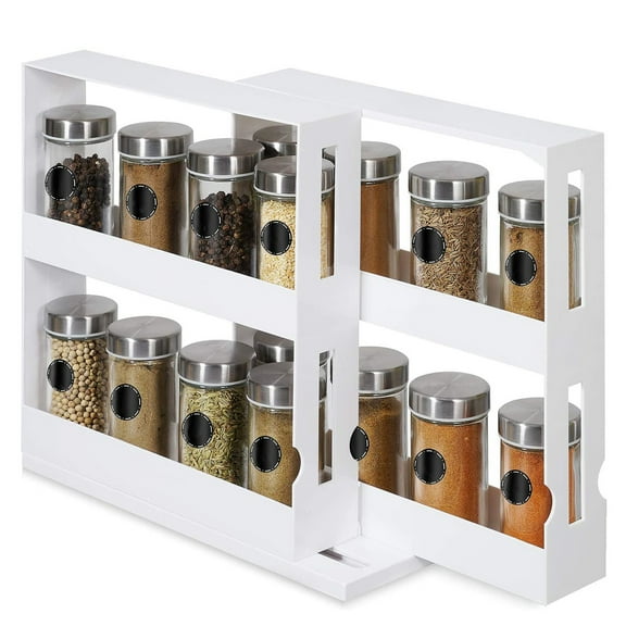 iMounTEK Multifunctional Rotating Spice Rack Organizer, Kitchen Cabinet Cupboard Organizer, Swivel Rack Storage Shelf, White