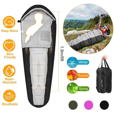 Moclever Mummy Sleeping Bag for Adults Camping Sleeping Bags 23-50? Warm Soft Thick for Outdoor Camping Travel 86.6x31.5in, Black