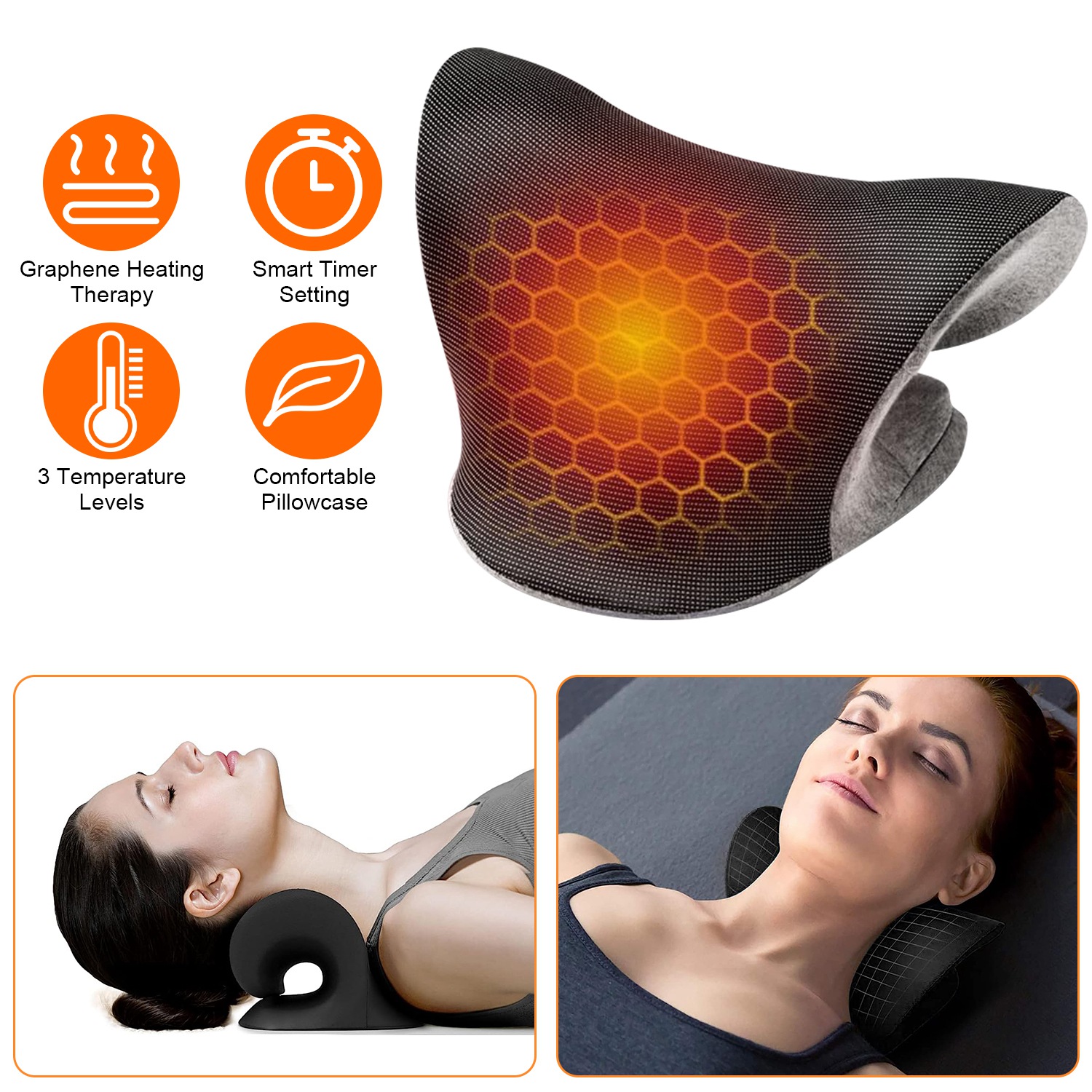 iMounTEK Neck Stretcher for Neck Pain Relief, Heated Cervical Traction Device Pillow with