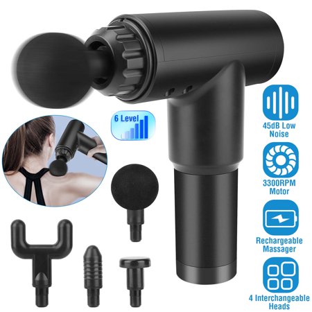 Moclever Percussion Massage Gun Deep Muscle Vibrating Cordless Massager with 4 Heads 6 Intensitya, Black