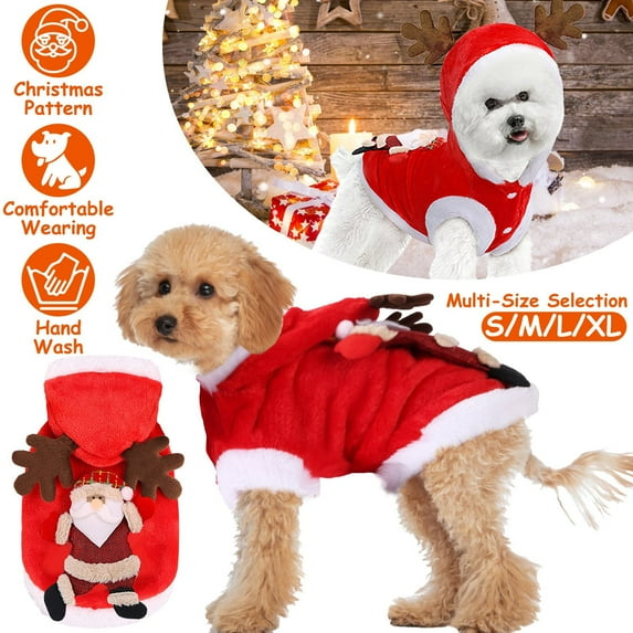 Moclever Winter Pet Christmas Clothes Santa Claus Reindeer Antlers Costume for Dogs Cats, M