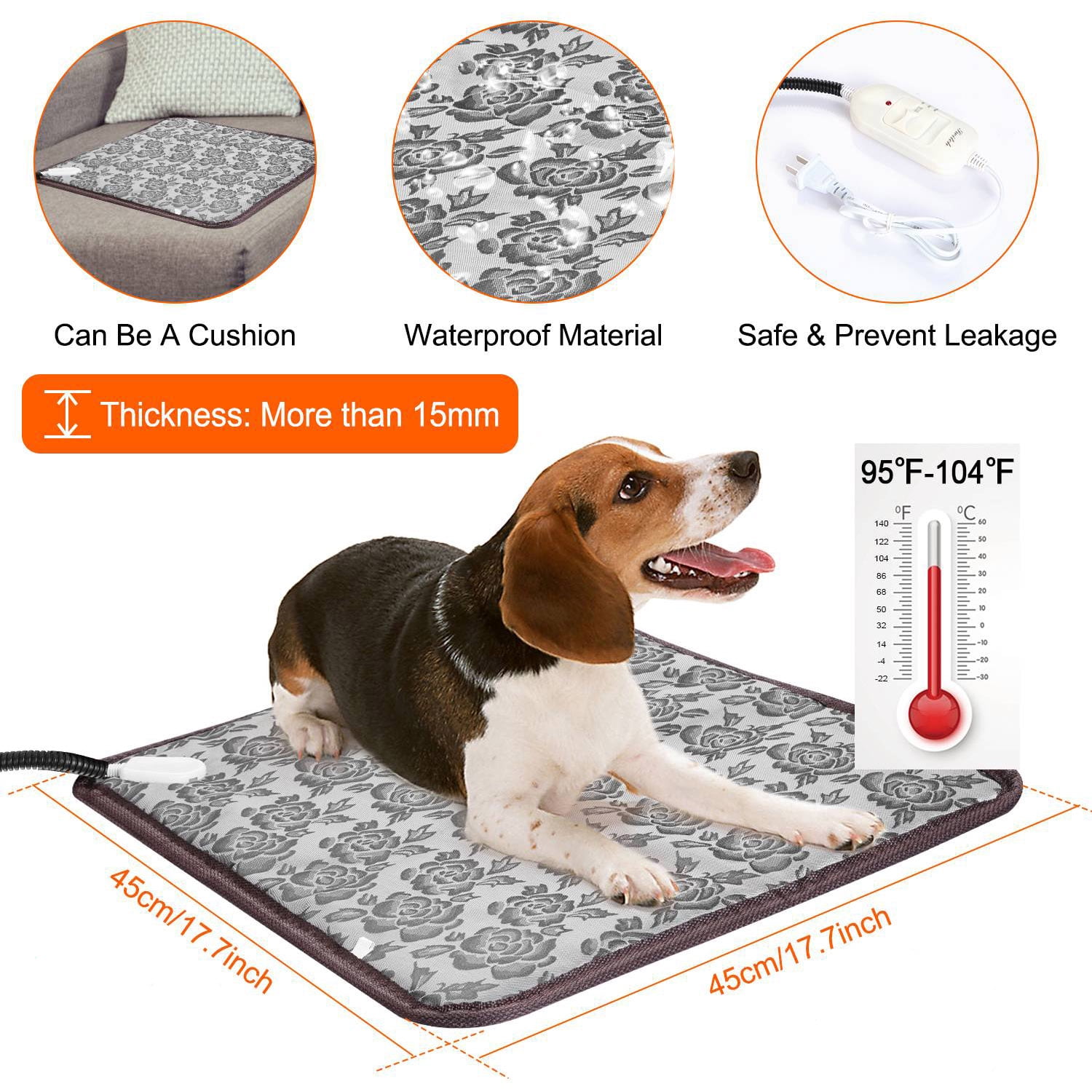 Waterproof Pet Electric Heating Pad Dog Cat Carpet Warming Mat with Chew Resistant Steel Cord Tucker Murphy Pet Size: 1 H x 17.2 W x 17.2 D