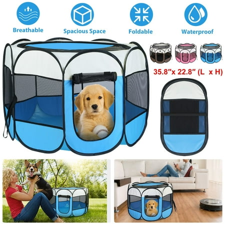 Moclever Pet Tent Portable Foldable Animal Playpen Removable Zipper Top and Bottom Water Resistant Indoor Outdoor Use For Dogs Cats Other Pets, Blue