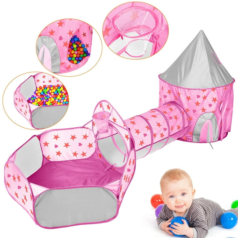 iMounTEK Pink Toddler Playhouse, in Crawl Tunnel, Ball Pit