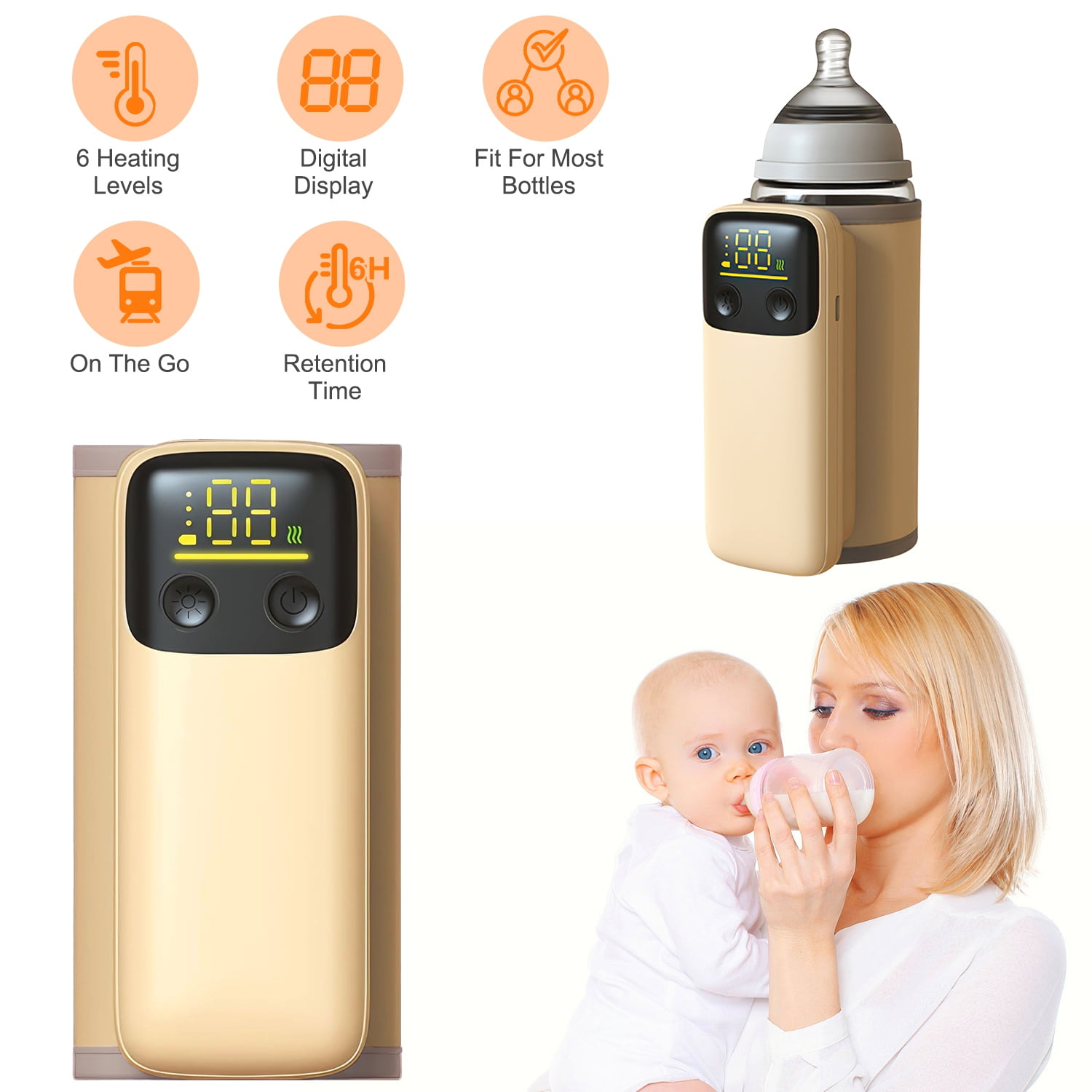 iMounTEK Portable Baby Bottle Warmer, 6 Heating Levels USB Bottle Warmer for Home Travel, Beige