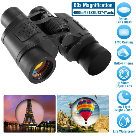 Moclever Portable Binoculars Day Night 80x HD Hunting Binoculars 1.16lbs BAK-4 Telescopes for Bird Watching Hunting Sports Events Concerts, Black