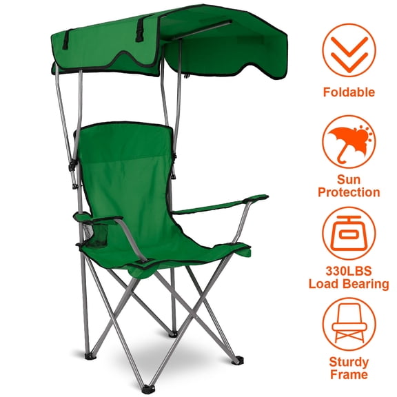Moclever Foldable Canopy Beach Chair with Cup Holder and Sun Protection, Green