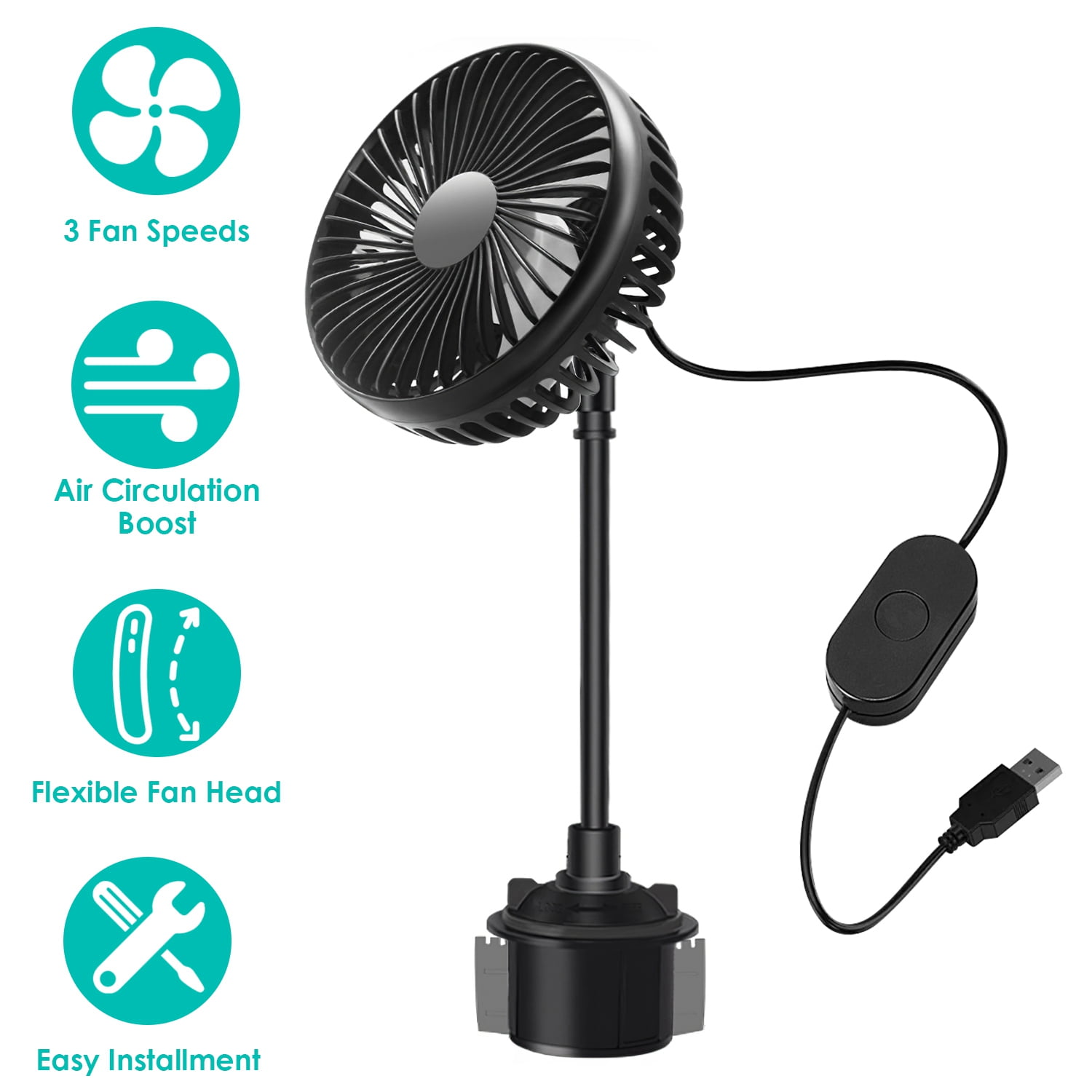 iMounTEK Portable Car Cup Holder Fan, Vehicles Cooling Fan, 360° Rotation Air Circulation Fan