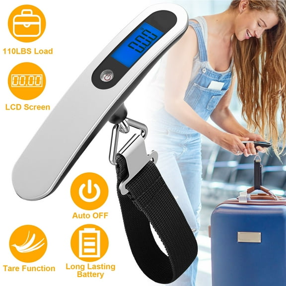 Moclever Portable Digital Luggage Scale 50kg/10g ABS Hanging Luggage Scale with Backlit LCD Display for Travel Household, Silver