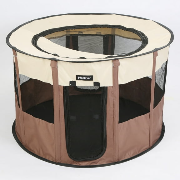 Moclever Portable Dog Playpen Foldable Dog Tent with Carry Bag Breathable Waterproof Pet Tent for Dog Cat Rabbit, Coffee S