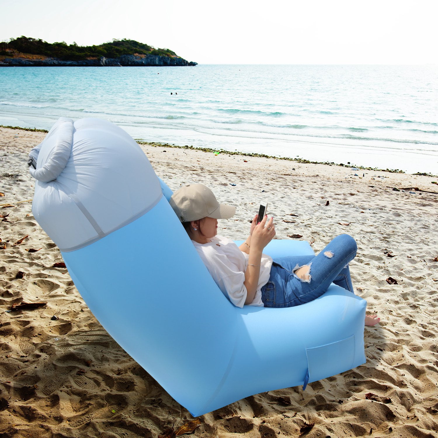iMounTEK Portable Inflatable Chair with Carry Bag Blue 35.83"H x 47.64"L Indoor or Outdoor