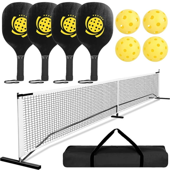 Moclever Portable Pickleball Net Set 22ft Regulation Size Net Pickle Ball Net System with 4 Pickleballs 4 Paddles Carrying Bag for Driveway Backyard