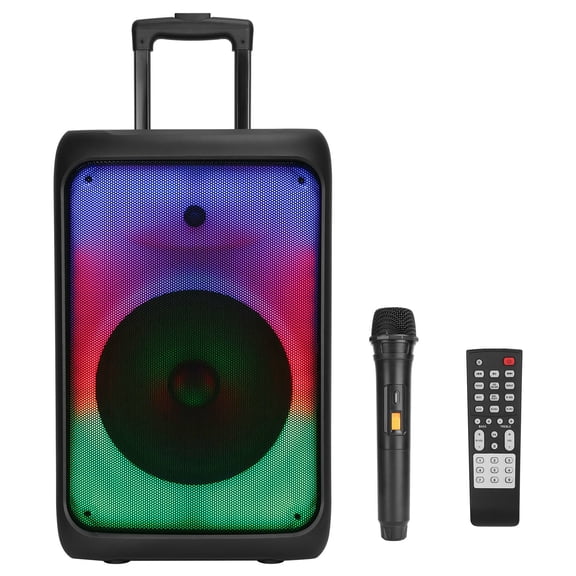 Portable Wireless Speakers with Lights & Remote Control, TWS FM USB MMC Slot Aux In Recording Mic for Outdoor Party