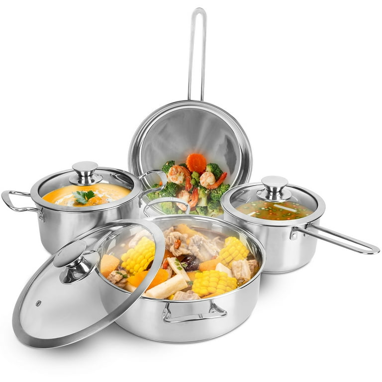 High-Quality Stainless Steel Cookware Set - Featuring Fast and Even Heat  Distribution 2.7-Quart Stockpot with Lid, 9.17in Frying Pan