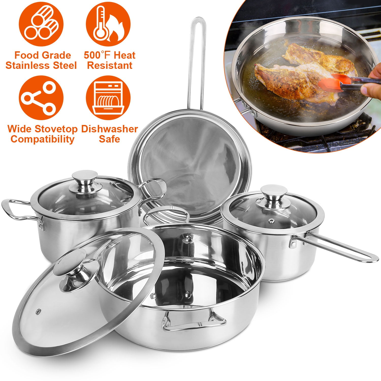 imarku Stainless Steel Pots and Pans Set 11-Piece Tri-Ply Clad Nonstick  Kitchen Cookware Sets with Ergonomic & Stay Cool Handles,Induction & Oven  Safe,Non Toxic PFAS Free