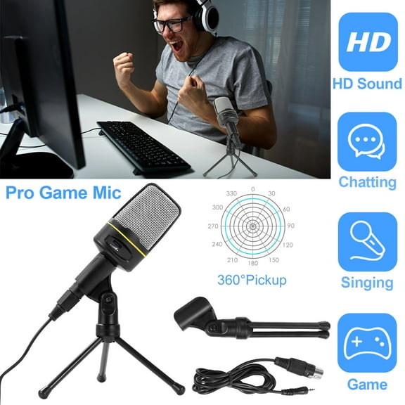 Moclever Pro Condenser Microphone with Tripod Stand, Audio Studio Recording Desktop Mic with 3.5mm Plug, Flexible Mic for Podcasting Broadcasting Gaming Chatting Webcasting