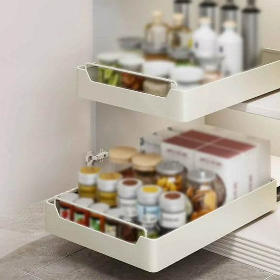 iMounTEK Pull out Cabinet Organizer, Heavy Duty Slide out Drawers, Shelf Storage for Kitchen Base Cabinet Organization, Pantry, Bathroom, White 16.61" L x 11.93" W