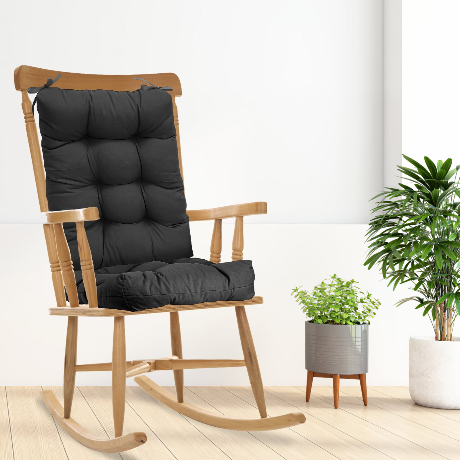 Black Polyester Tufted Rocking Chair Cushion Set
