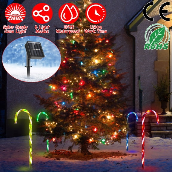 Moclever Solar Christmas Candy Cane Light IP55 Waterproof Stake Light Lamp for Outdoor Patio Yard Garden Pathway 4 Pack
